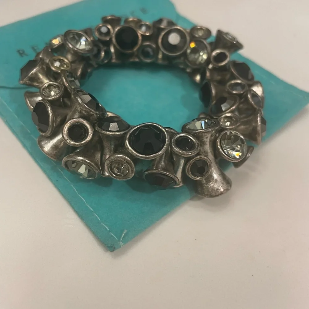 Reminiscence Paris Silver Black Grey Stretch Rocker Bracelet